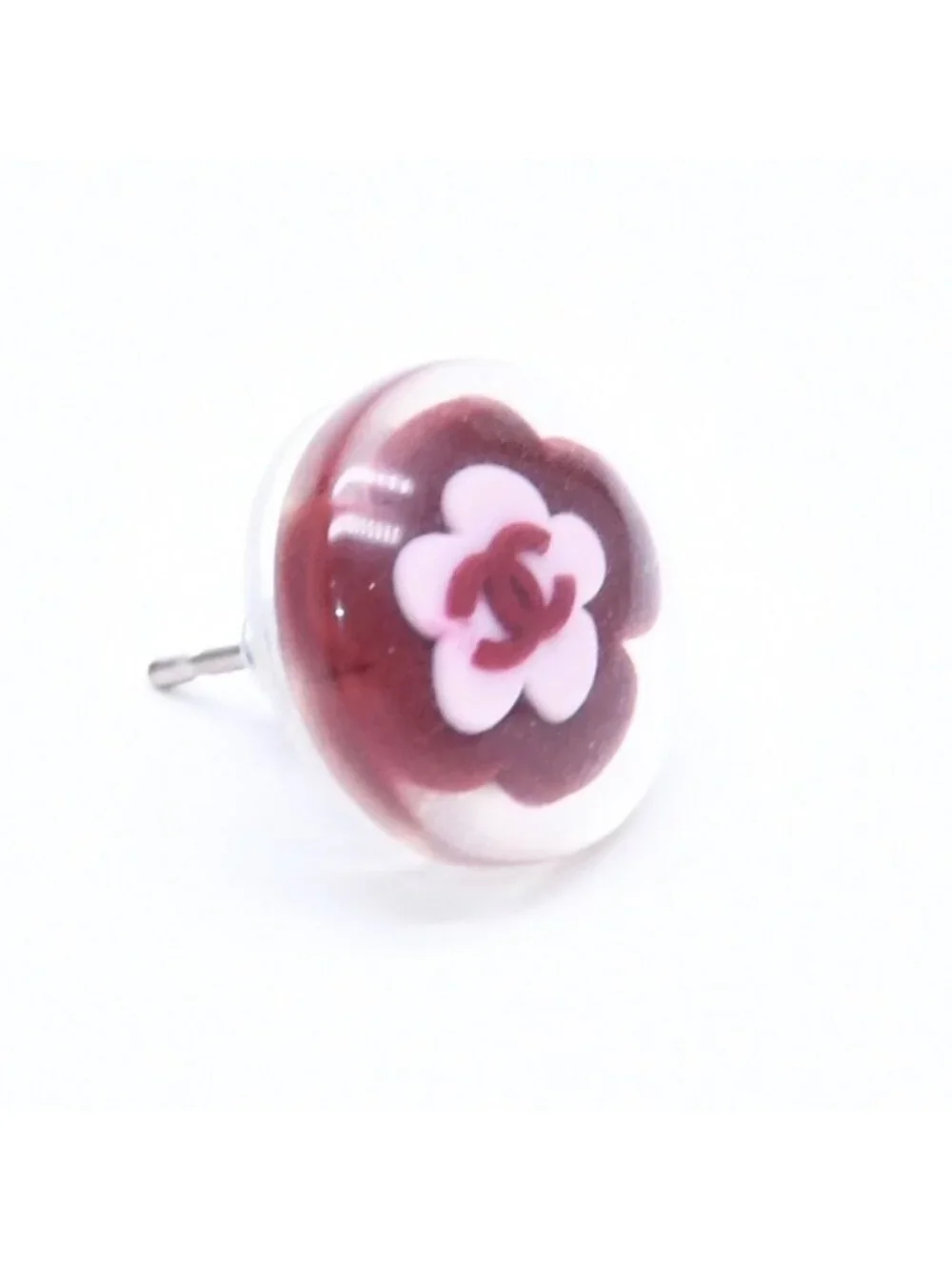 Chanel CC Logo Earrings 04 Camellia Clear Resin